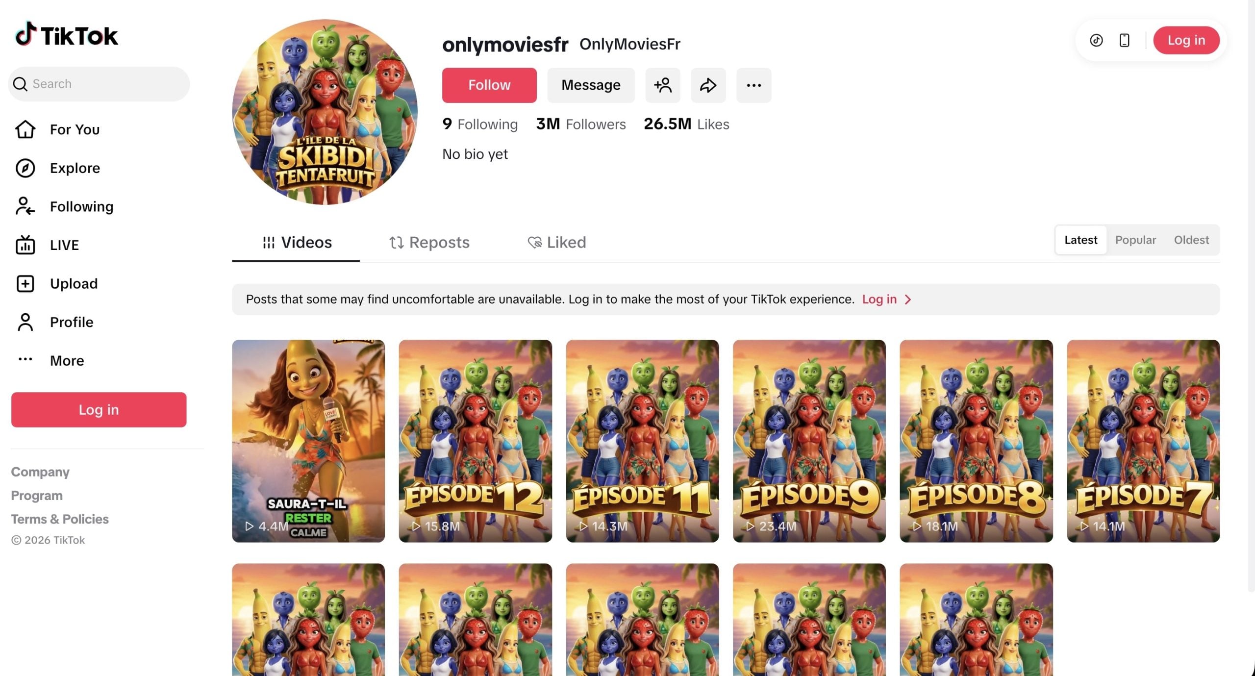 Tous les épisodes de "L'île de la Skibidi Tentafruit" sont disponibles sur TikTok - Source : TikTok